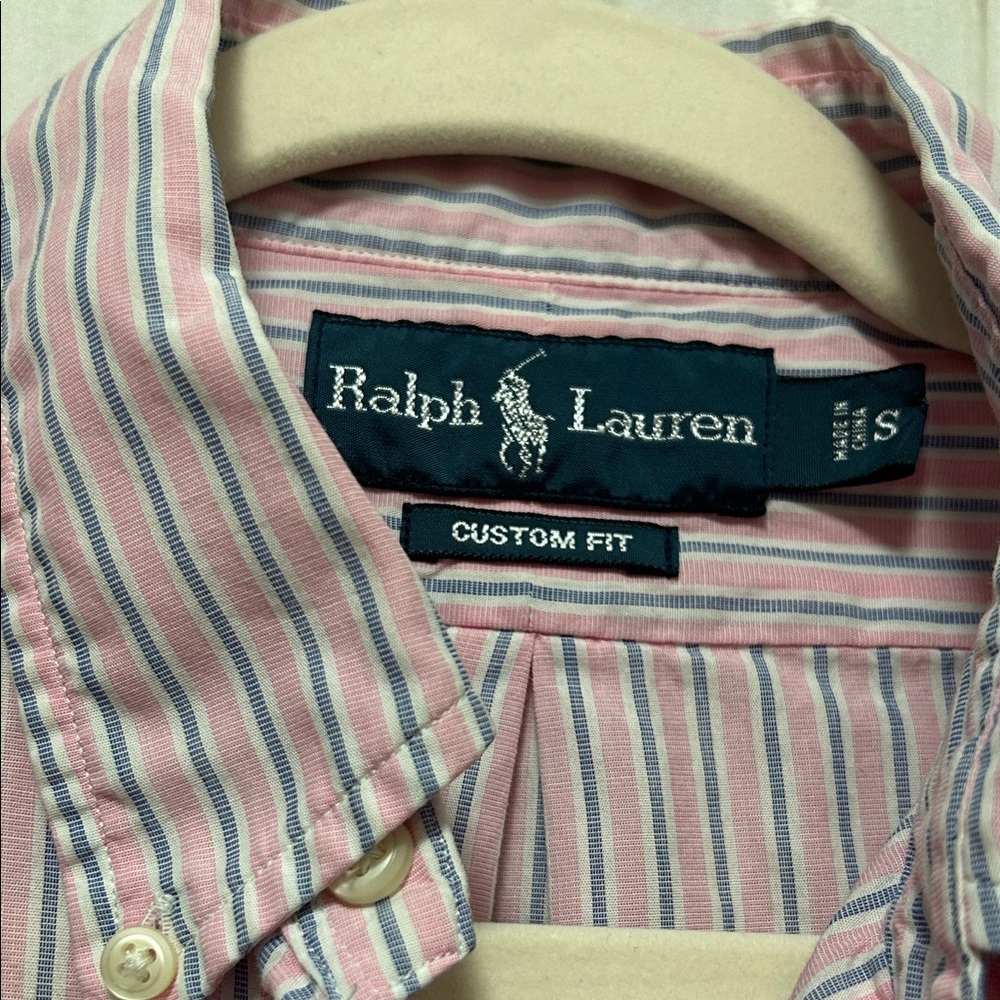 Vintage Ralph Lauren Pink/Blue Striped Preppy Shirt Men's Small Collegiate - Picture 2 of 13